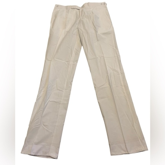 Vintage Style High-Waist Wide Leg Trousers White Linen Blend Pants Size 14 - Picture 1 of 7